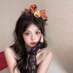 Premium Halloween Pumpkin Bow Headband Orange Spider Web Bat Black Polka Dot Tulle Hair Band Accessory Party Cosplay
