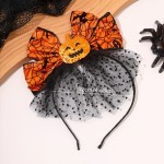 Premium Halloween Pumpkin Bow Headband Orange Spider Web Bat Black Polka Dot Tulle Hair Band Accessory Party Cosplay