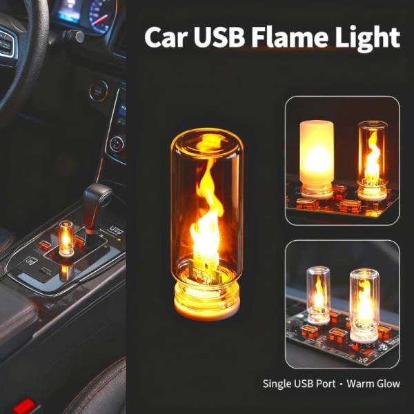 Adjustable USB LED Flame Type Night Light Frosted Clear Glass Flickering Dynamic Flash Mood Lighting Car Interior Home Lamp