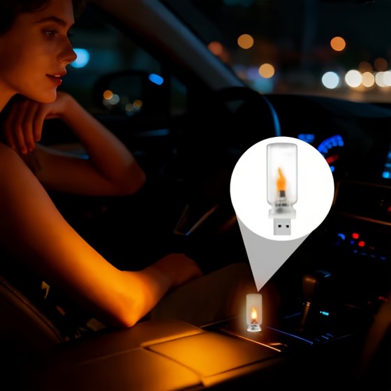 Adjustable USB LED Flame Type Night Light Frosted Clear Glass Flickering Dynamic Flash Mood Lighting Car Interior Home Lamp