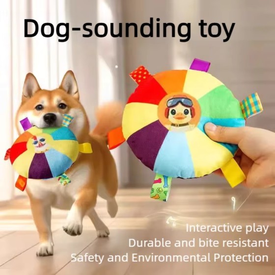 Lightweight Plush Disc Dog Toy Sound Making Bite Resistant Teeth Grinding Boredom Relief Self Fun Energy Consuming Pet Chew