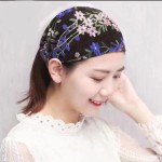 Breathable Floral Lace Mesh Headband Wide Turban Hair Scarf Cover Gray Breathable Face Wash Band Daily Headwear
