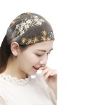Breathable Floral Lace Mesh Headband Wide Turban Hair Scarf Cover Gray Breathable Face Wash Band Daily Headwear