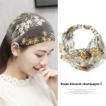 Breathable Floral Lace Mesh Headband Wide Turban Hair Scarf Cover Gray Breathable Face Wash Band Daily Headwear
