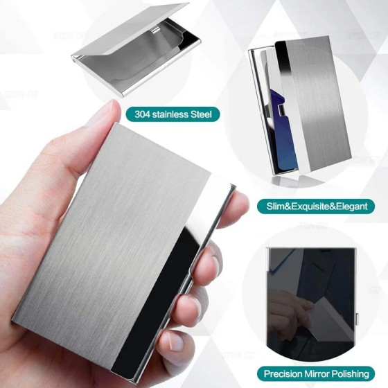 Stackable Premium Ultra thin Stainless Steel Business Card Holder Silver Metal Pocket Case Men Women Simple Design Wallet