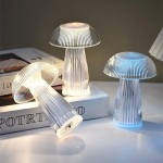 Easy To Install LED Jellyfish Night Lamp Button Battery Mushroom Table Lamps Living Room Bedroom Bedside Desktop Decor Atmosphere Light