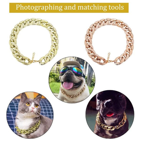 Easy To Clean Plastic Dog Cat Neck Chain Fashion Cuban Link Collar Cool Sliver Gold Necklace Kitten Puppy Accessories