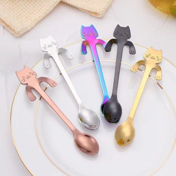 Rust-resistant Stainless Steel Cute Cat Hanging Spoons Smooth Edge Lovely Design Fit Coffee Tea Dessert Home Use