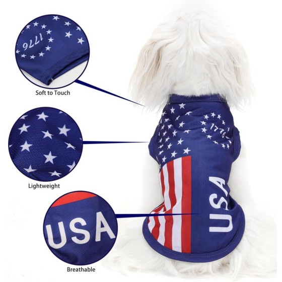Durable Summer Cool Dog Clothes Mesh Breathable Vest Small Dogs Cats Independence Day Pet T-shirt Two-legged Clothing Teddy Costume