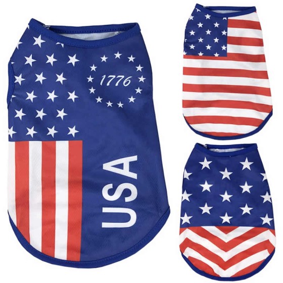 Durable Summer Cool Dog Clothes Mesh Breathable Vest Small Dogs Cats Independence Day Pet T-shirt Two-legged Clothing Teddy Costume
