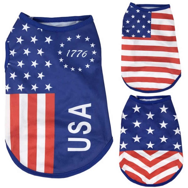 Durable Summer Cool Dog Clothes Mesh Breathable Vest Small Dogs Cats Independence Day Pet T-shirt Two-legged Clothing Teddy Costume