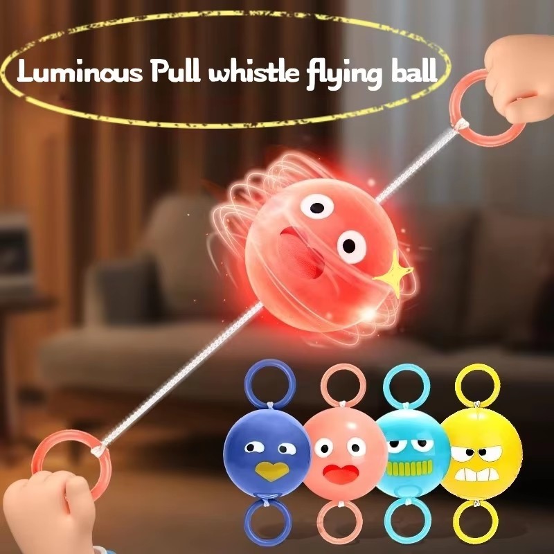 Safe 2-piece set luminous whistle ball rotating flash flywheel puzzle rope childhood creative decompression fitness toy
