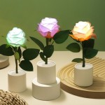 Safe Romantic Rose Table Lamp Simple Battery Operated Night Light Warm White Creative Bedroom Bedside Wedding Decor