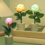 Safe Romantic Rose Table Lamp Simple Battery Operated Night Light Warm White Creative Bedroom Bedside Wedding Decor