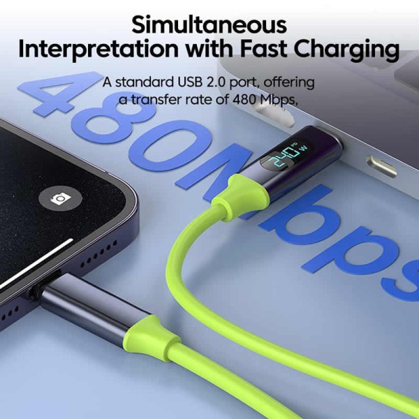 360 Degree Rotation PD240W Fast Charging Cable Digital Display Type-C Quick Charge Dual Port Universal