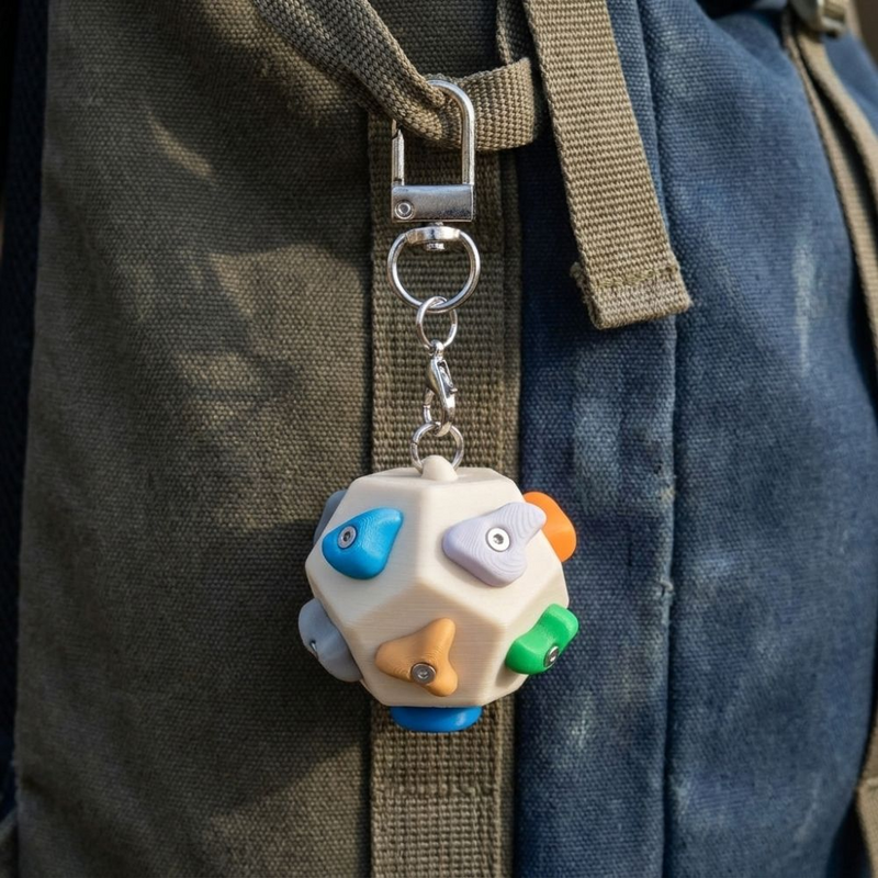 Bright 3D Printed Mini Climbing Hold Keychain Handmade Realistic Dodecahedron Boulder Block Charm Colorful Fun Fidget