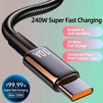 Led 10A 240W Super Fast Charging Type-C Cable USB Data Transfer Cord 1.5m 3m Lengths
