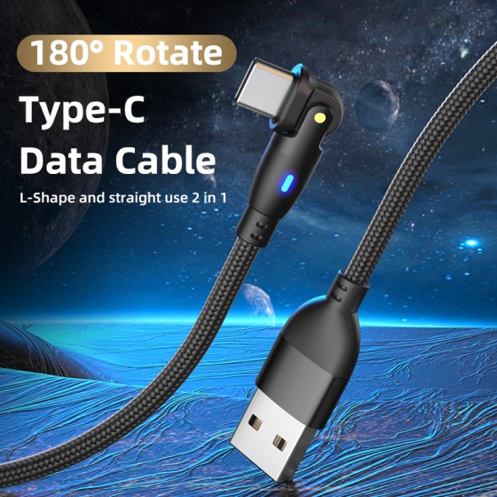 Premium Quality 180 Degrees Rotate 3A Fast Charging USB Cable Charger Wire Cord Universal Data