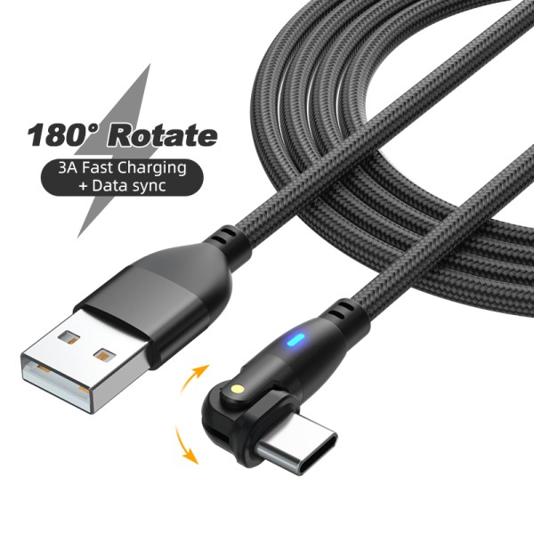 Premium Quality 180 Degrees Rotate 3A Fast Charging USB Cable Charger Wire Cord Universal Data
