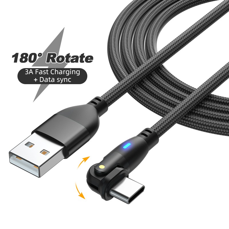 Premium Quality 180 Degrees Rotate 3A Fast Charging USB Cable Charger Wire Cord Universal Data