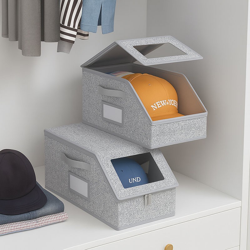 Moisture-proof Multifunctional Large Capacity Foldable Baseball Cap Storage Box Lid Dustproof Hat Organizer Container Home Closet