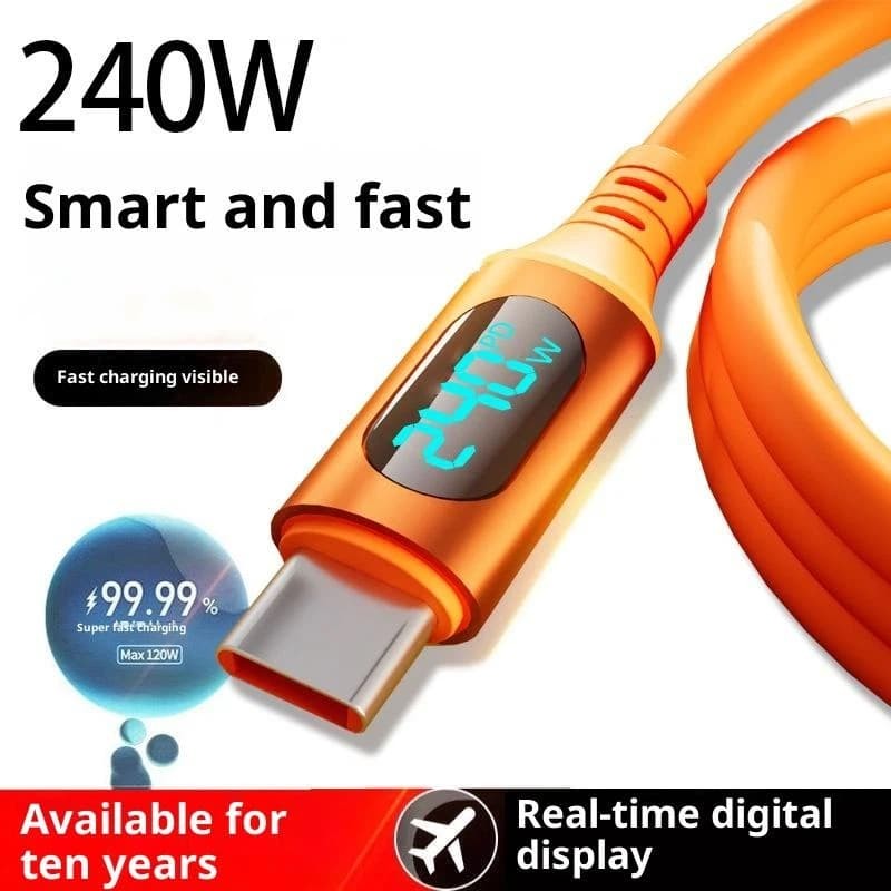 Multi-functional 1Pcs 240W USB Type-C LED Digital Display Cable 6A USB-C Fast Charging Cord Accessories