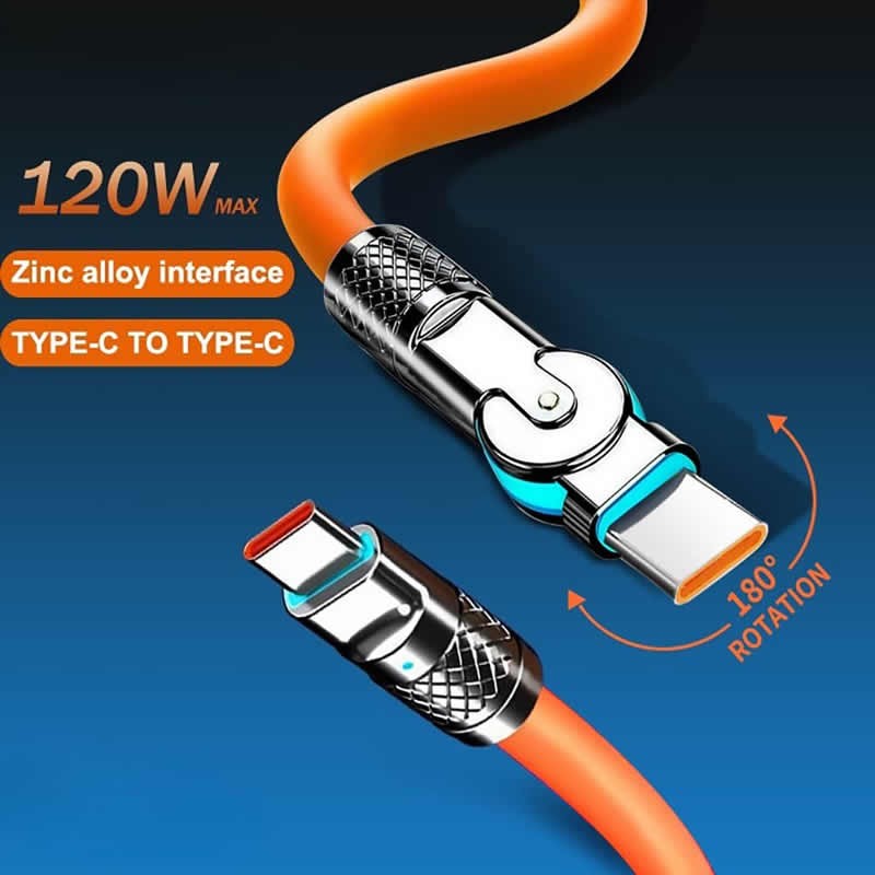 Led 6A 120W USB Super Fast Charging Cable Liquid Silicone Mobile Phone PD Type-C Universal