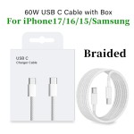 USB-C Fast Charger Cable PD 60W Type-C Weaving Charging Data Line Box
