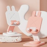 Waterproof Cartoon Rabbit Folding Rotating Mobile Phone Holder Lazy Creative Adjustable Suitable Desk Office Home