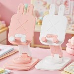 Waterproof Cartoon Rabbit Folding Rotating Mobile Phone Holder Lazy Creative Adjustable Suitable Desk Office Home