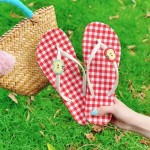 Soothing Cute Non-slip Flat Flip-flops Plaid Color-blocked Women's Sandals Comfortable Lightweight Apple Slippers Summer Beach