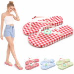 Soothing Cute Non-slip Flat Flip-flops Plaid Color-blocked Women's Sandals Comfortable Lightweight Apple Slippers Summer Beach