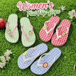 Soothing Cute Non-slip Flat Flip-flops Plaid Color-blocked Women's Sandals Comfortable Lightweight Apple Slippers Summer Beach