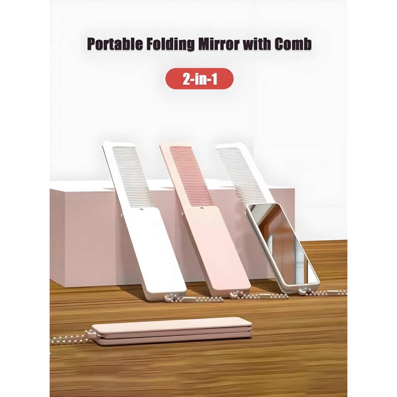 Easy To Install Folding Mirror Comb Portable Travel Pocket Compact Makeup Fine Teeth Purse Outdoor