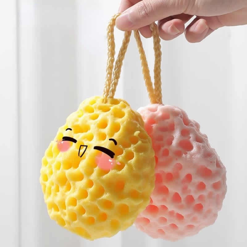 Ergonomic Handle Soft Mesh Shower Sponge Ball Nylon Baby Cleaning Brush Foam Body Cleaner Exfoliating Scrub Bathroom Products