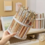 Moisture-proof 360° Rotating Brush Holder White Plastic Organizer Glaze Finish Space-Saving Design Art Brushes Pens Makeup Tools