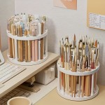 Moisture-proof 360° Rotating Brush Holder White Plastic Organizer Glaze Finish Space-Saving Design Art Brushes Pens Makeup Tools