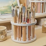 Moisture-proof 360° Rotating Brush Holder White Plastic Organizer Glaze Finish Space-Saving Design Art Brushes Pens Makeup Tools