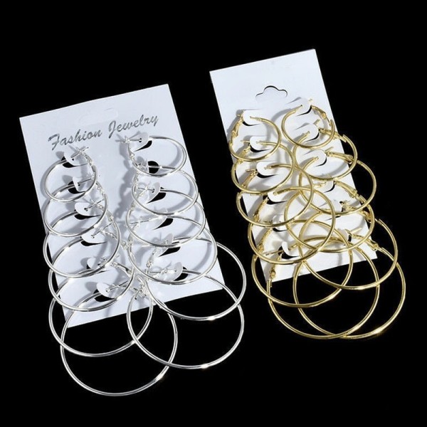 Versatile 6Pairs Hoop Earrings Set Big Circle Jewelry Women Girls Ear Clip Punk Style Fashion Accessories