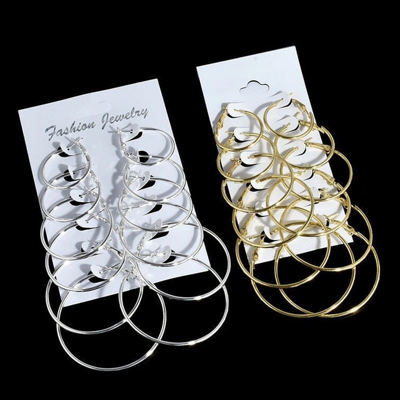 Versatile 6Pairs Hoop Earrings Set Big Circle Jewelry Women Girls Ear Clip Punk Style Fashion Accessories