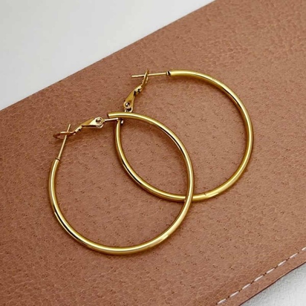 Elegant Gold Silver Plated Smooth Round Circle Big Hoop Earrings Women Size cm Stainless Steel Jewelry Accessories Gifts