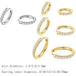 Stylish 1PC Wire Diameter 1.6 2.5mm 316 Stainless Steel Hoop Earrings Zircon No Fade Allergy Classical Brief Style IP Plating