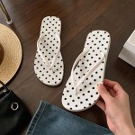 Professional Women Black White Polka Dot Flip Flops Lightweight Non Slip Summer Beach Vacation Slide Sandals Korean Style Outdoor Thong Sli