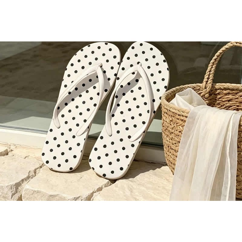 Professional Women Black White Polka Dot Flip Flops Lightweight Non Slip Summer Beach Vacation Slide Sandals Korean Style Outdoor Thong Sli