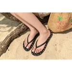 Professional Women Black White Polka Dot Flip Flops Lightweight Non Slip Summer Beach Vacation Slide Sandals Korean Style Outdoor Thong Sli