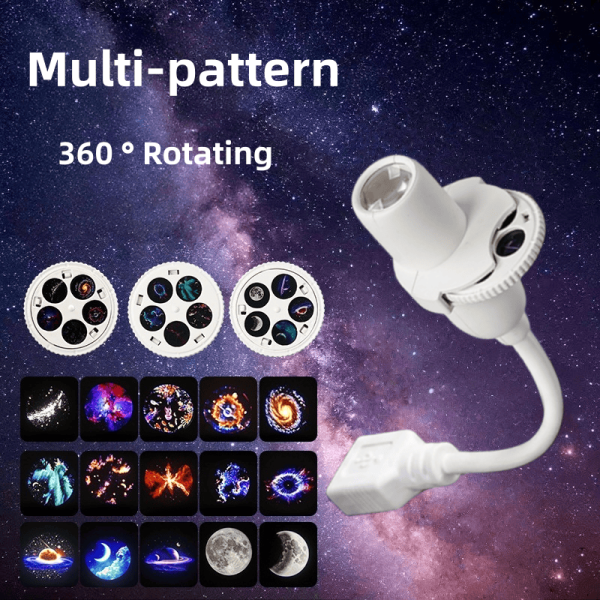 Braided Multi-pattern LED Starry Sky Light Bedroom Creative Night 360 Rotating USB Moon Projection Atmosphere Lamp