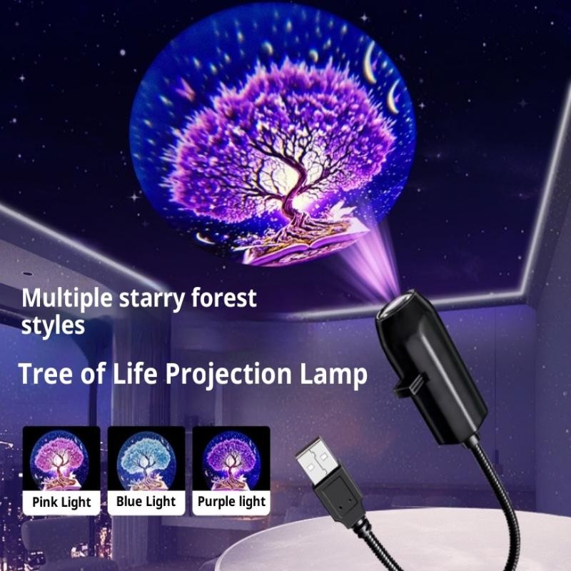 Rechargeable Portable Tree Life Atmosphere Projector Light Featuring Panels USB Powered Ceiling Room Night Ambiance