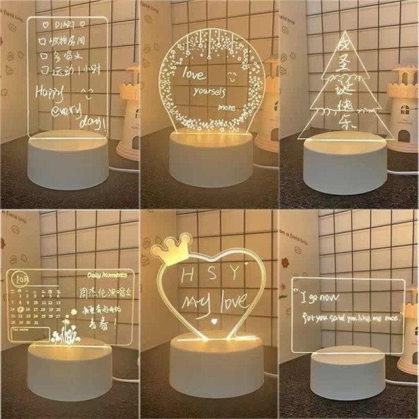 No Tools Required Transparent LED Night Lights Acrylic 3-Color Message Board Erasable USB Powered Desktop Memo Home Use