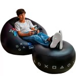 Multi-functional Creative Esports Game Inflatable Circular Sofa Chair Cup Holder Side Pockets Music Karaoke Black Bean Bag