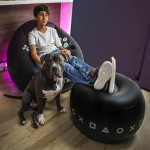 Multi-functional Creative Esports Game Inflatable Circular Sofa Chair Cup Holder Side Pockets Music Karaoke Black Bean Bag
